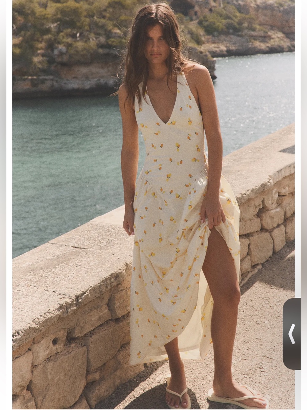 Zara fruit print poplin halter midi dress